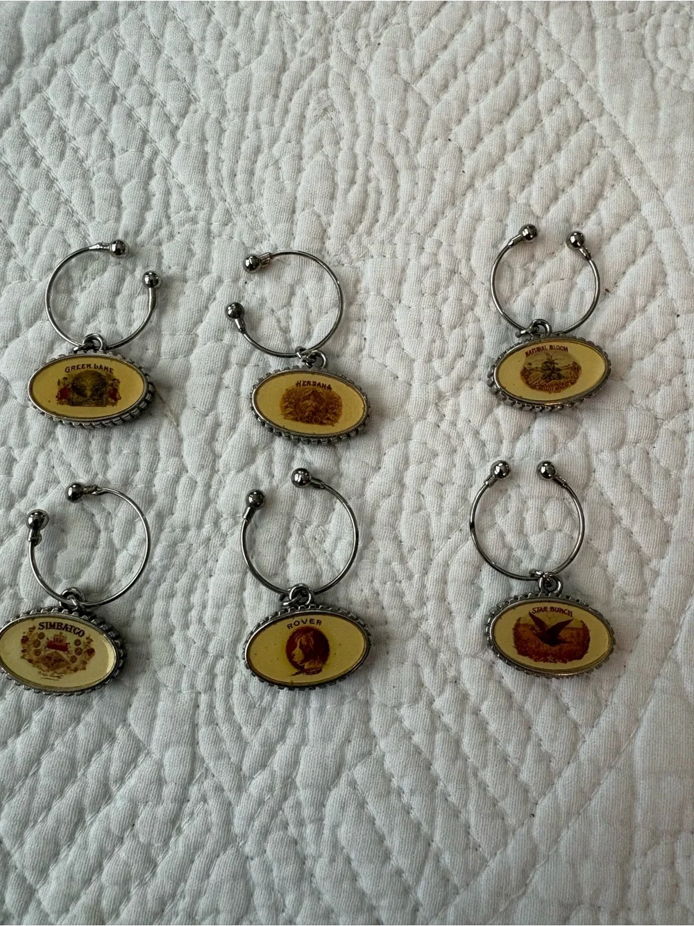 Pottery Barn Fireside Chat Glass Markers/Charms. 6 pieces no box